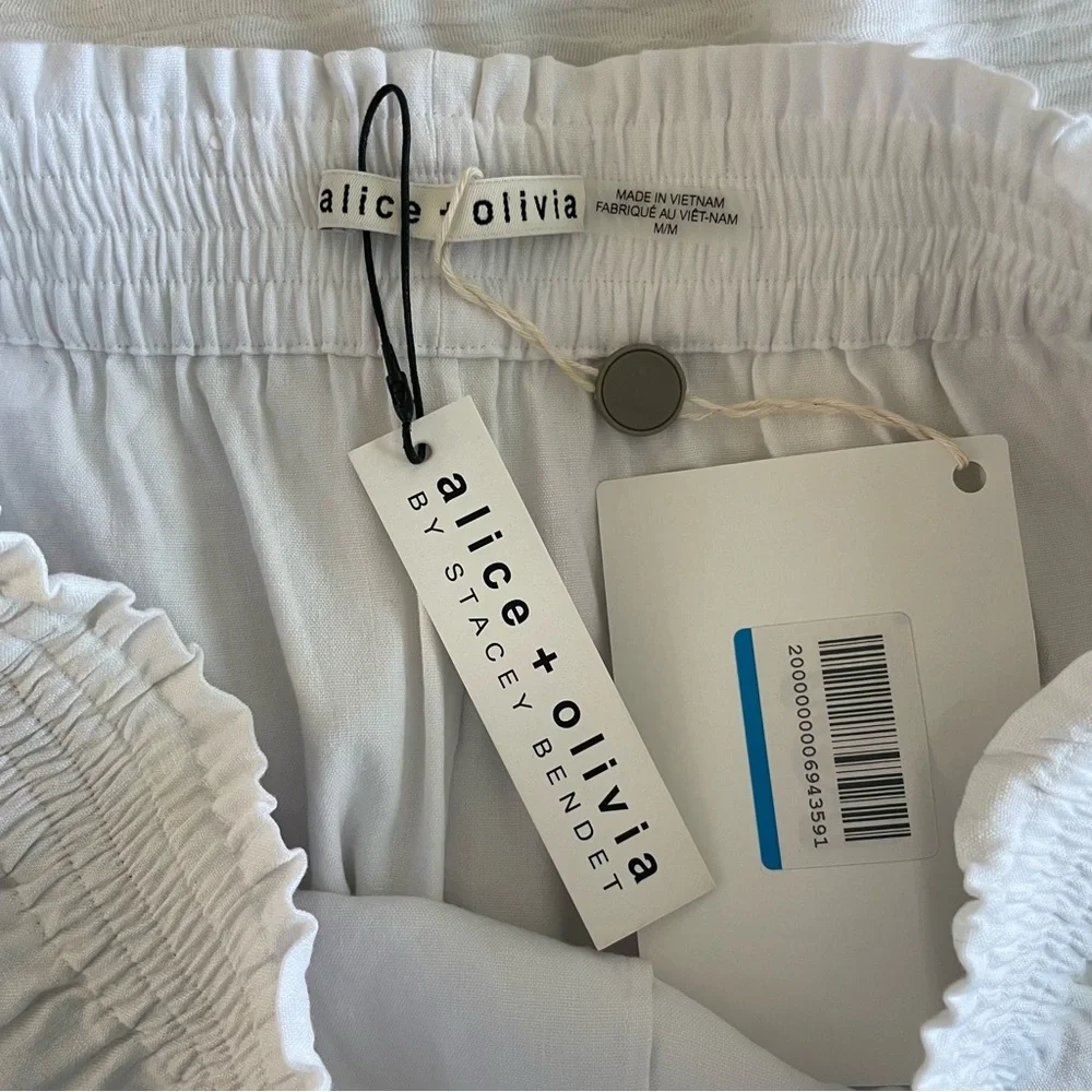 Alice + Olivia Linen Belted Paper Bag Shorts NWT White Medium‎ High Rise Pockets